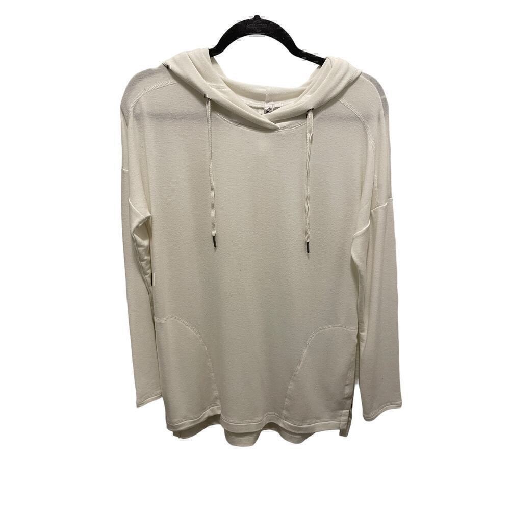 Hoodie White Slouchy Lightweight drop shoulder high low hem pockets Size S/P